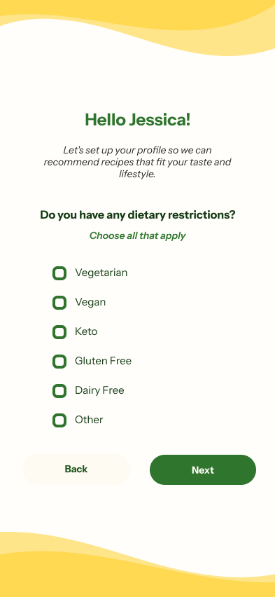 High fidelity app design for Dishable events page